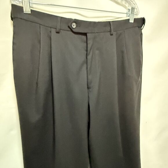 Oscar De La Renta Dress Pants Mens 34x30 Black 100% Wool Pleated - Picture 14 of 16